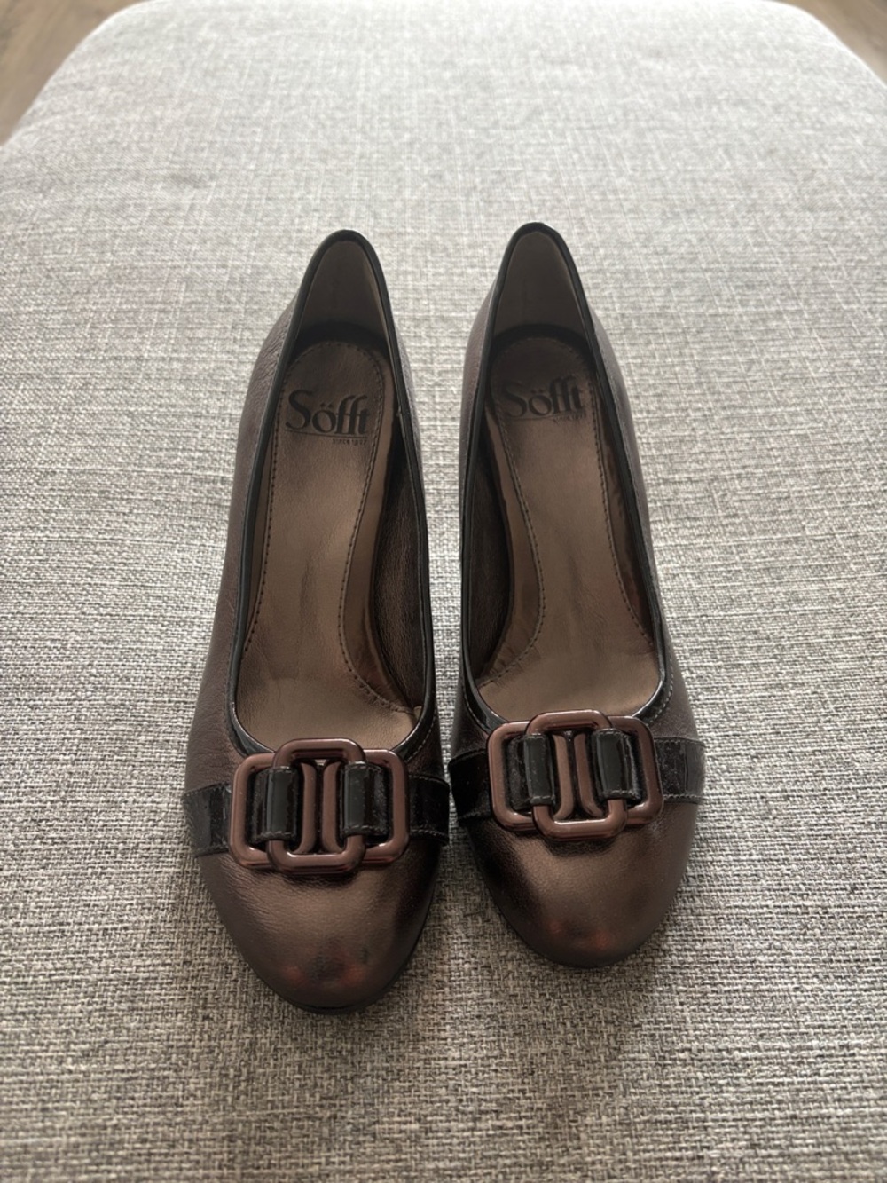 Sofft Brown Leather Buckle Heels